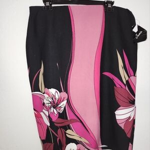 Black and Pink Floral Contrast Pencil Skirt 2X